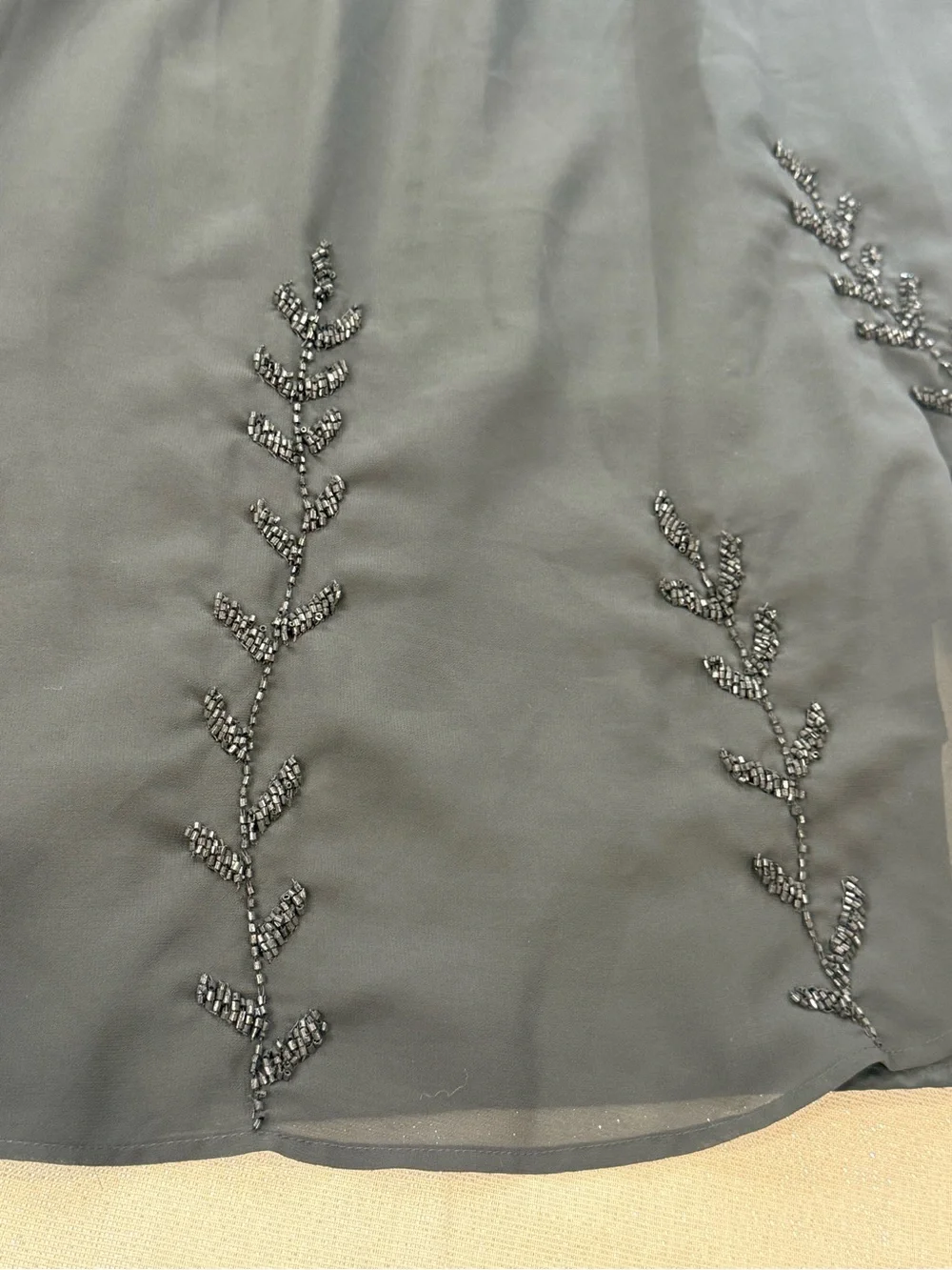 Free People Dark Gray Chiffon Mini Dress w/ Beaded Floral Accent Size Medium